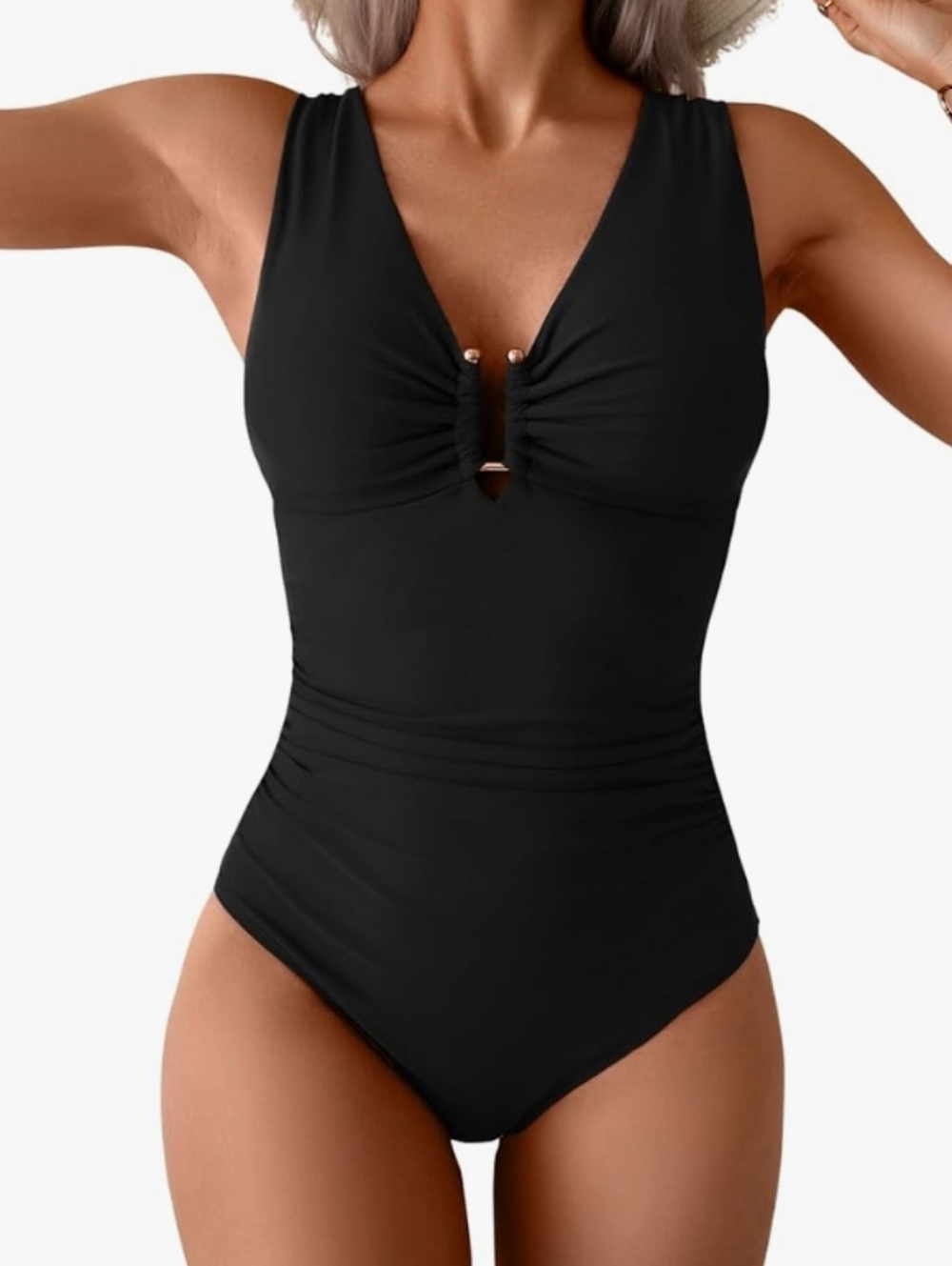 B2prity Black Tummy Control Ruched One Piece Swimsuit Size Medium NWT